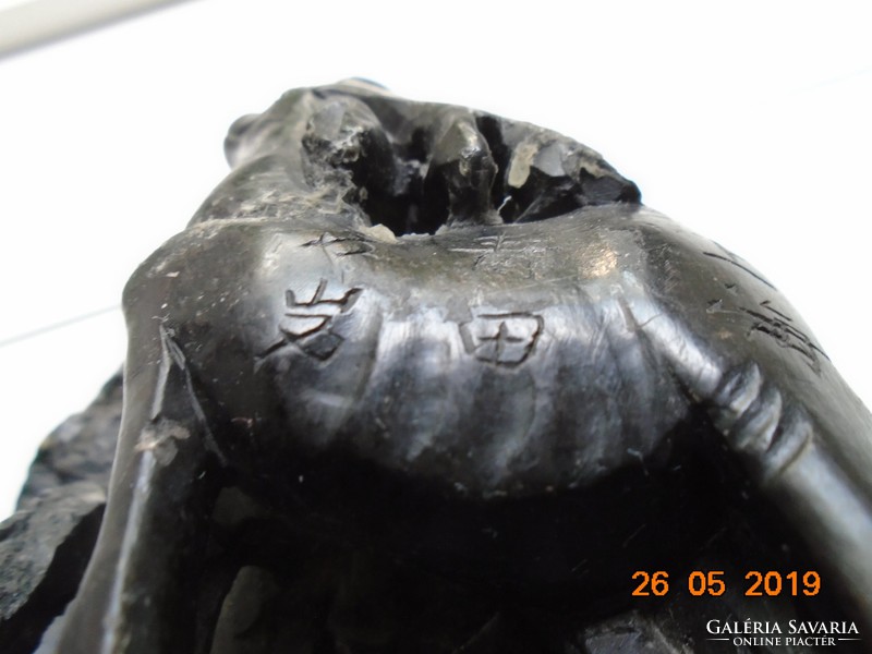 Antik kínai faragott zsírkő szobor Öreg Bölcs és őz 19 cm
