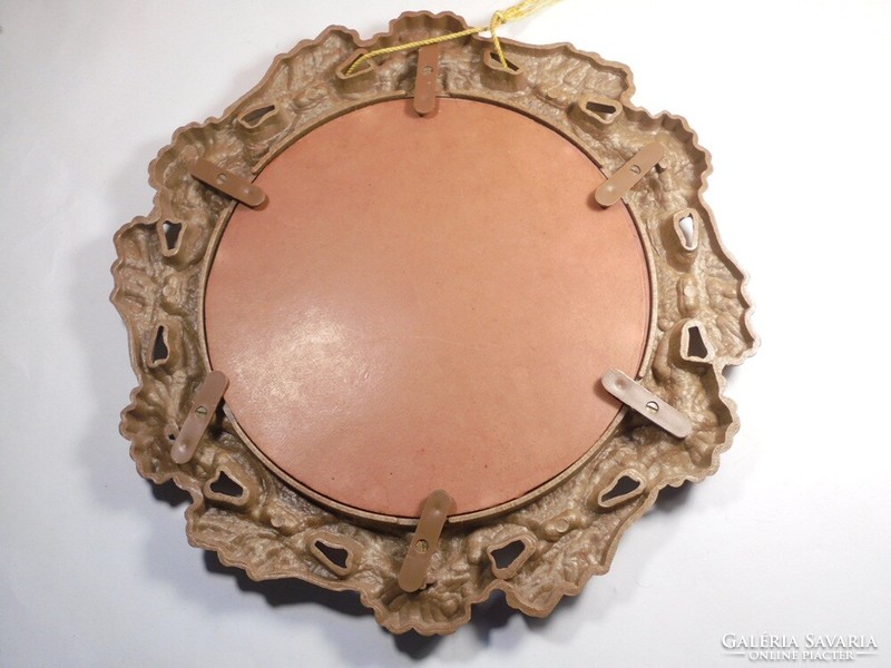 Retro old hanging bathroom room round mirror, plastic frame - from the 1970s