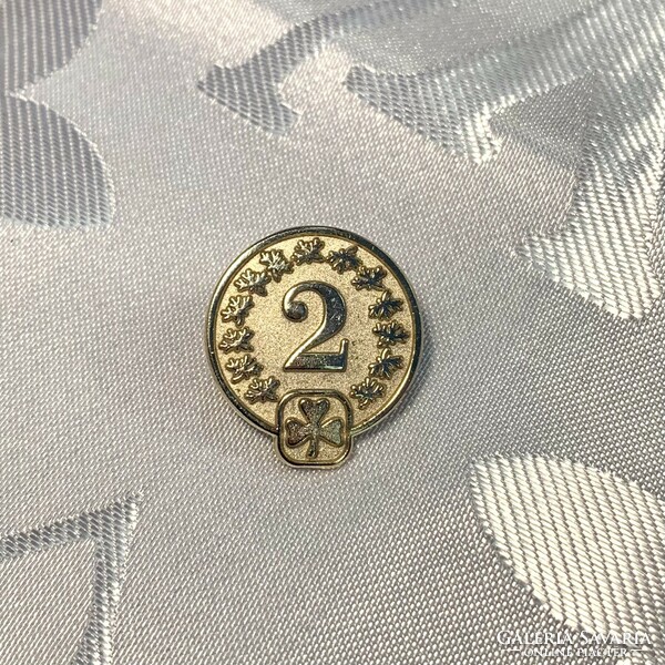 Vintage lucky money 2 euro, gold-plated money brooch pin 2 cm