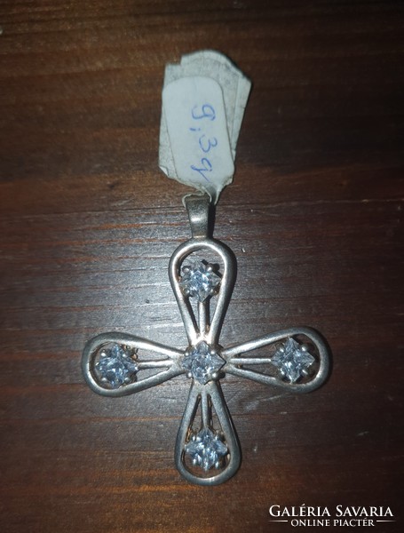Marked stylized cross stone silver pendant