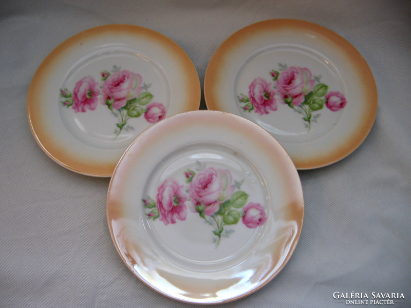 3 pcs antique luster plate with roses unick v. Union k Czech plate