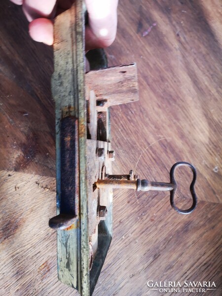 Antique Biedermeier door lock in copper housing l