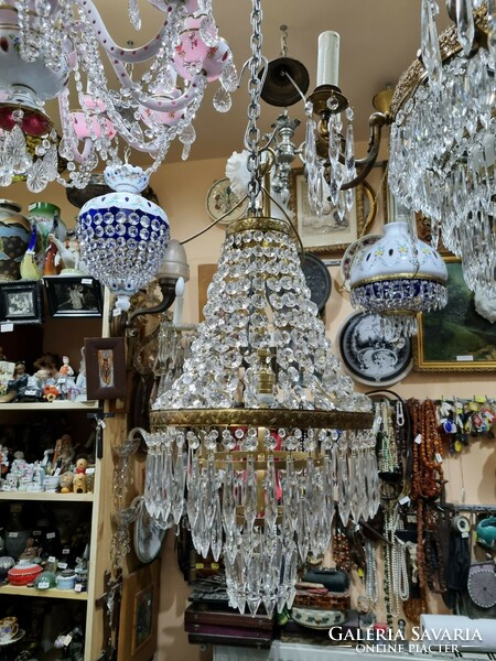 Old renovated crystal hanging chandelier