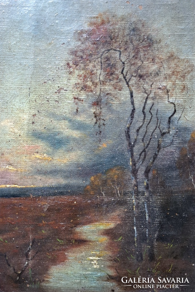Streamside landscape - antique oil painting (full size 31.5x39.5 cm)