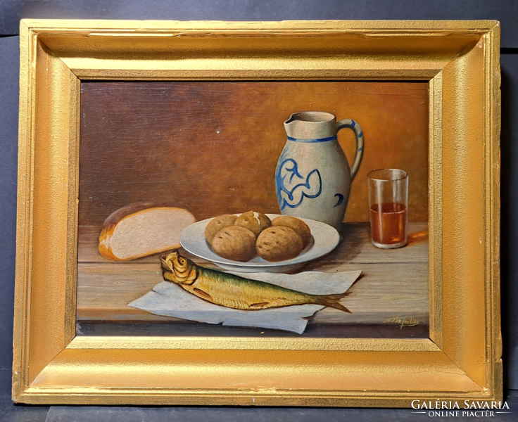 Fish still life (oil painting) h. With Verfaillie mark (size with frame 62x49 cm)