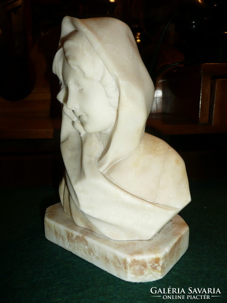 Beautiful, flawless, antique, marked, Carrara white marble female bust / bust