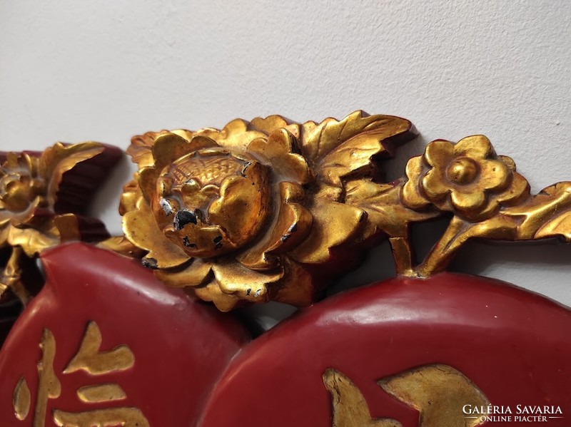 Antik kínai faragott MOST felirat aranyozott madár virág motívum  375 6338