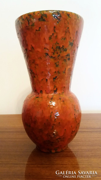 Retro régi kerámia narancsszínű váza 23 cm mid century