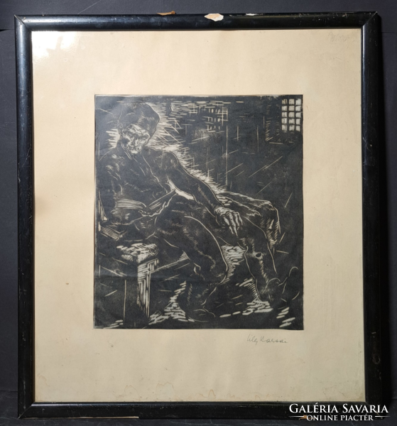 Lily kassai?: Reading man - linocut (full size 49x44 cm)