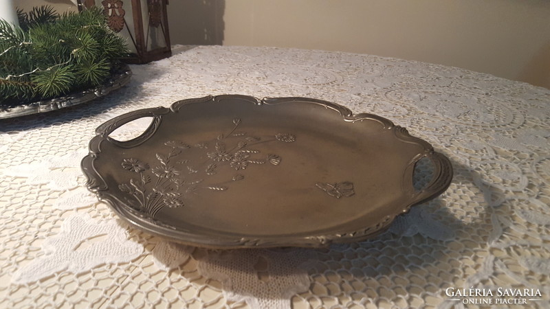 Beautiful pewter tray with flower and butterfly patterns