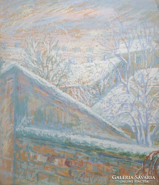 Winter roofs (pastel) are more than 100 years old! Veöreös (red?) Valéria, 1918 - female painter