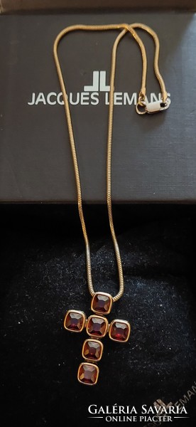 Beautiful gold-plated silver garnet stone cross pendant with chain