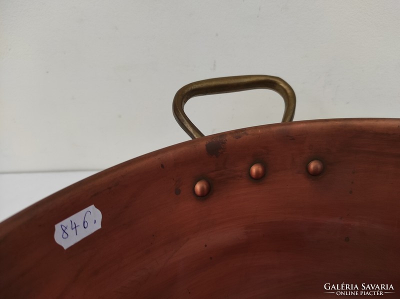 Antik patinás vörösréz nagy habüst hab üst sárgaréz fülekkel konyhai eszköz 846 6330