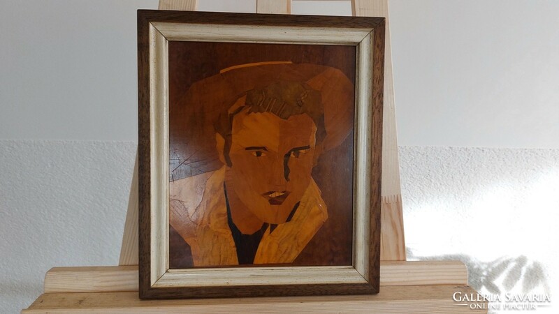 (K) Intarziás falikép 27x32 cm kerettel Elvis Presley