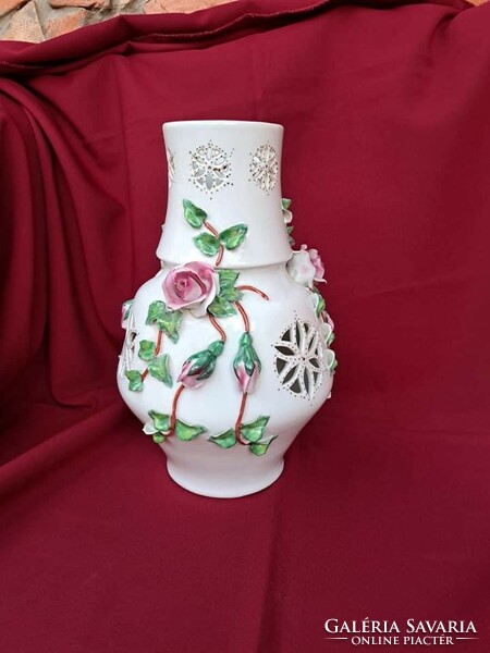 Beautiful porcelain rose vase with roses