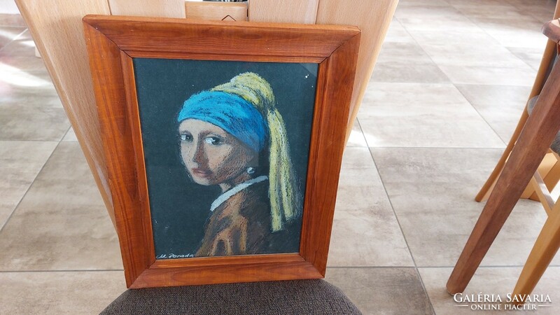 (K) Turbános nő Jan Vermeer reprodukció  35x28 cm kerettel, pasztell vagy kréta lehet.