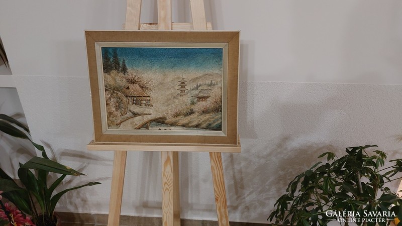 (K) embroidered landscape with a 47x37 cm frame like a painting, in the condition shown in the photos.