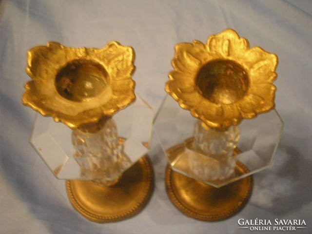 N2 antique gilded candle holders in pairs + with polished glass + multi-angle crystal spheres