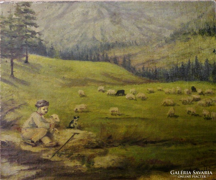 Gustáv mallý: shepherd with flock