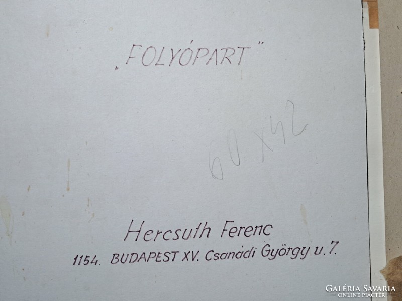 Hercsuth Ferenc (1942-): Folyópart - akvarell (teljes méret 63x45 cm, a mű maga 47x26 cm)