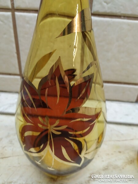 Beautiful gold leaf amber colored glass wine set, drink set for sale!