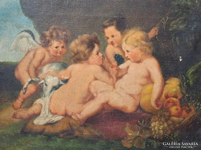 Peter Paul Rubens: A kis Jézus Szent Jánossal és az angyalokkal - antik olajfestmény másolat