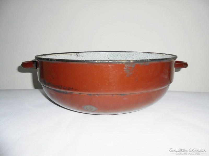 Retro enameled bowl with handles vajling - quarry - 32 cm diameter from the 1950s-1970s