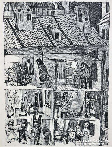 Kondor Béla (1931-1972): Illusztráció II., rézkarc, oeuvre katalógus 61/49