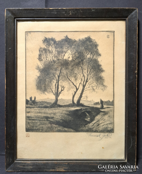 Rézkarc tájkép 1931- ből - jelzett (Teljes méret 31,5x25,5 cm)
