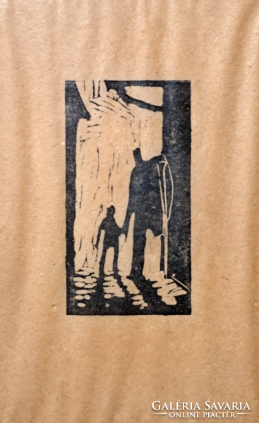 Memento - 1966, linómetszet, H. Crout? (teljes méret 38x53, a mű maga 10x5 cm)