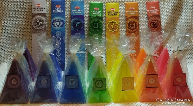 7 Chakra candles pyramid package, gift with chakra incenses