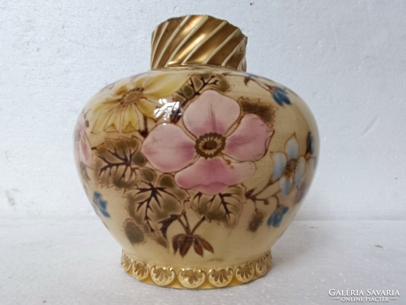 Antique Zsolnay vase flowers gilding