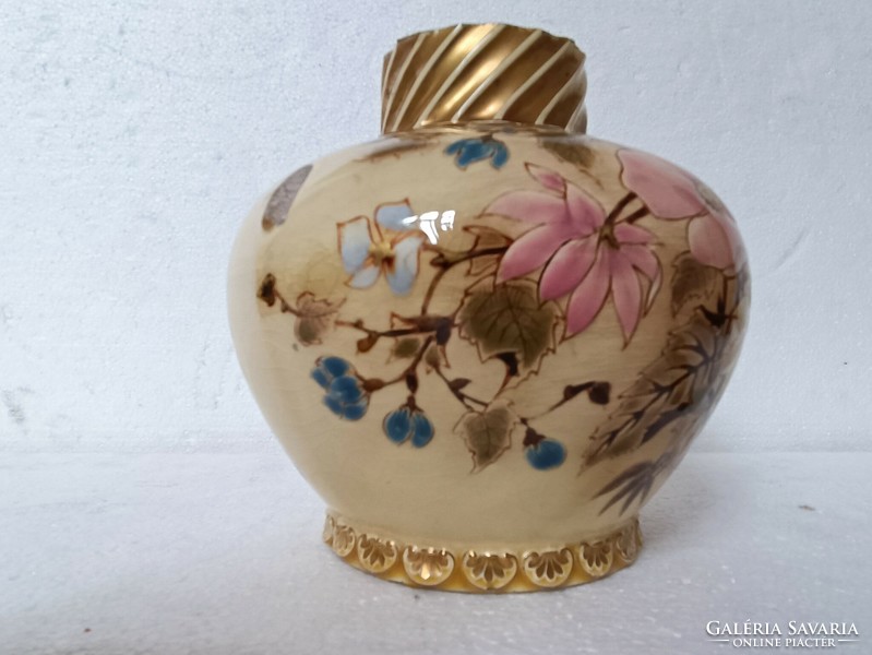 Antique Zsolnay vase flowers gilding