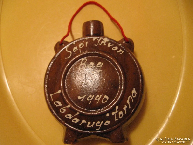 Retro cserép emlék kulacs Bag Sápi István 1990 Labdarúgó torna