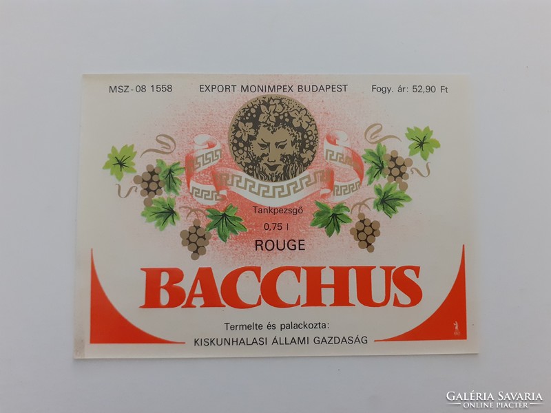 Retro pezsgős üvegcímke Rouge Bacchus tankpezsgő pezsgő címke