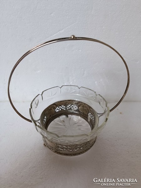 Antique neo-rococo silver basket with polished glass