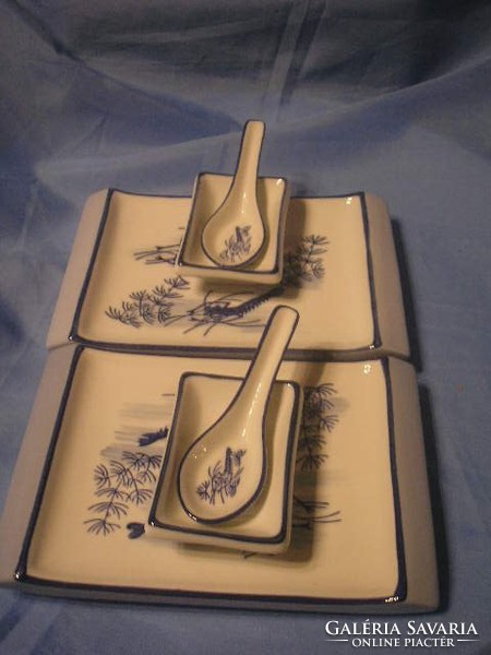 N 23 Antique Sushi Blue Japanese Luxury 6 Piece Crab Lobster Serving Set Thick Marked Rare