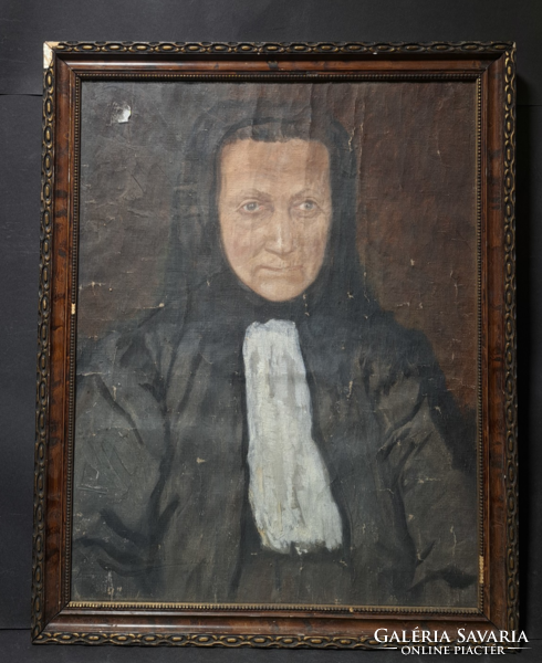 Idős hölgy portréja - olaj, vászon (teljes méret 41x52 cm) női festő, Daffinger Hanna?
