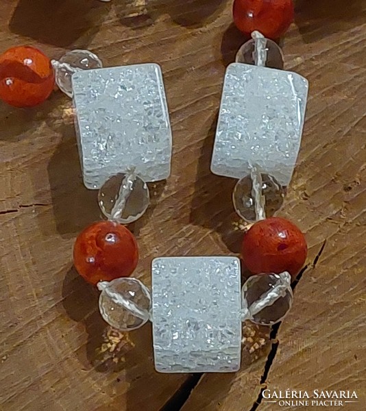 Beautiful rock crystal, coral necklace