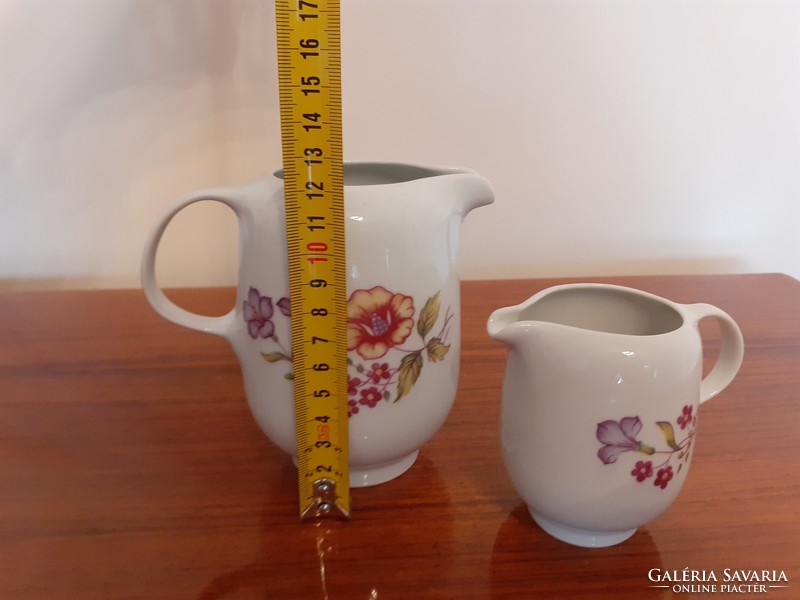 Old lowland porcelain small jug retro funnel flower milk spout 2 pcs