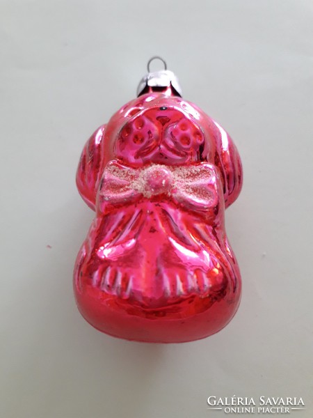 Old glass Christmas tree decoration dog shaped glass decoration pink puppy