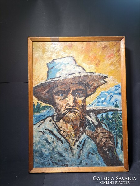 Pipás férfi portréja - Van Gogh stílustanulmány - olaj, vászon (kerettel 72x52 cm)