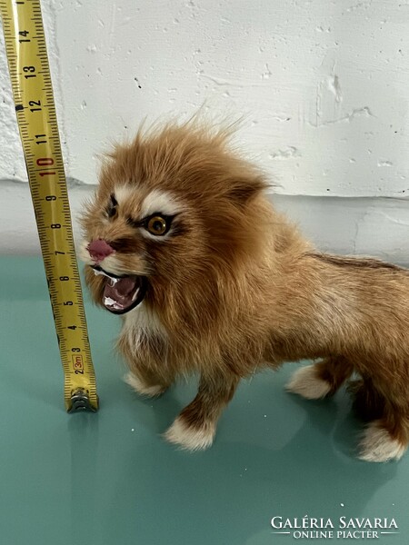Régi valódi szőrrel borított oroszlán figura