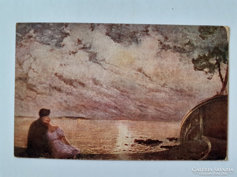 Régi képeslap 1919 szerelmespár a tengerparton levelezőlap