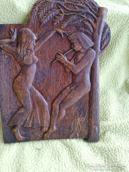 Carved wooden picture by Imre Dobai, 2000