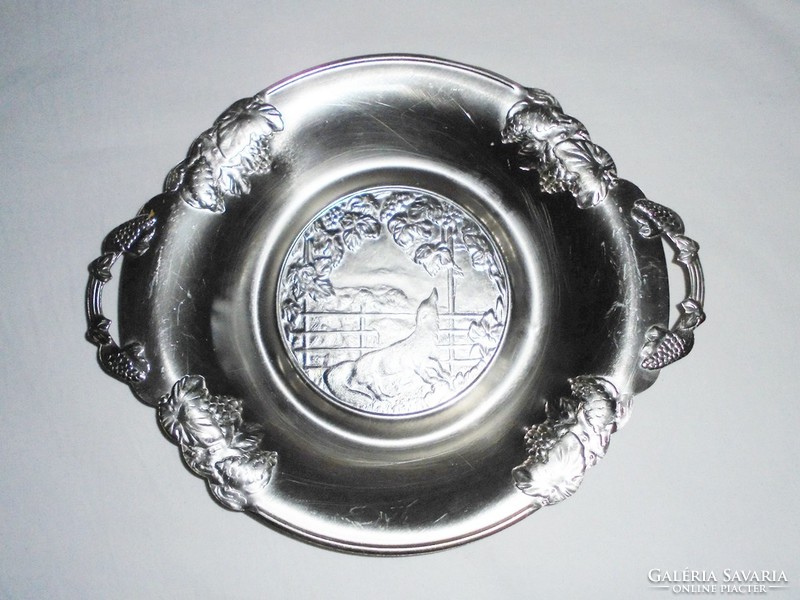 Retro alu aluminum metal tray - convex animal with wolf dog pattern image - from the 1970s