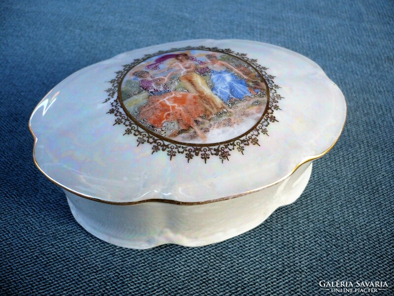 Antique scenic luster glaze drasche bonbonier jewelry holder
