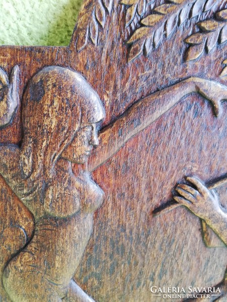 Carved wooden picture by Imre Dobai, 2000