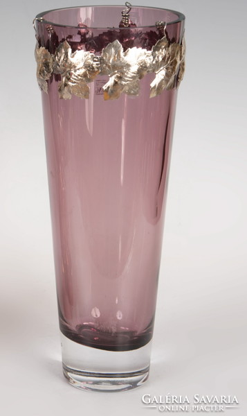 Glass vase with silver leaf overlay