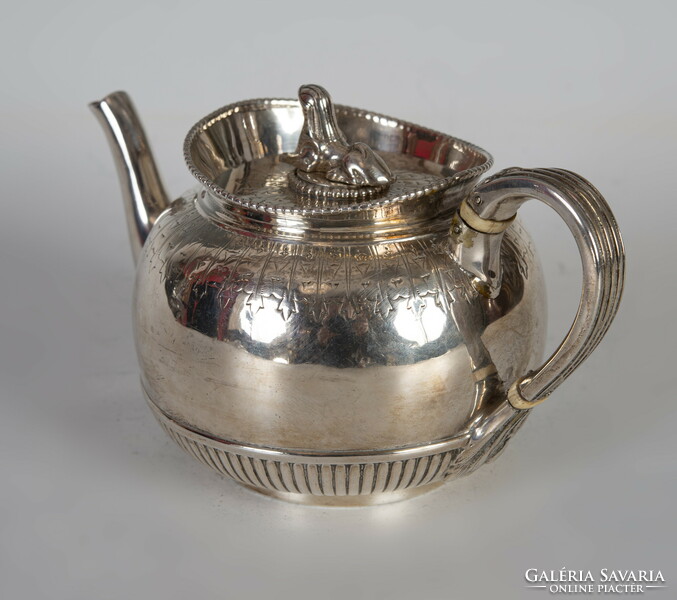 Silver empire style teapot with sphinx tongs